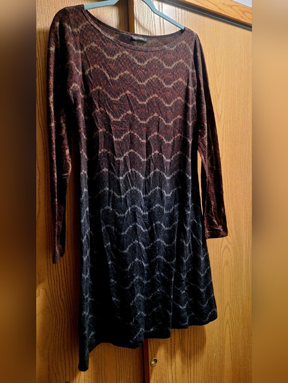 Women's Long-Sleeve Ombre A-Line Dress in Brown and Black